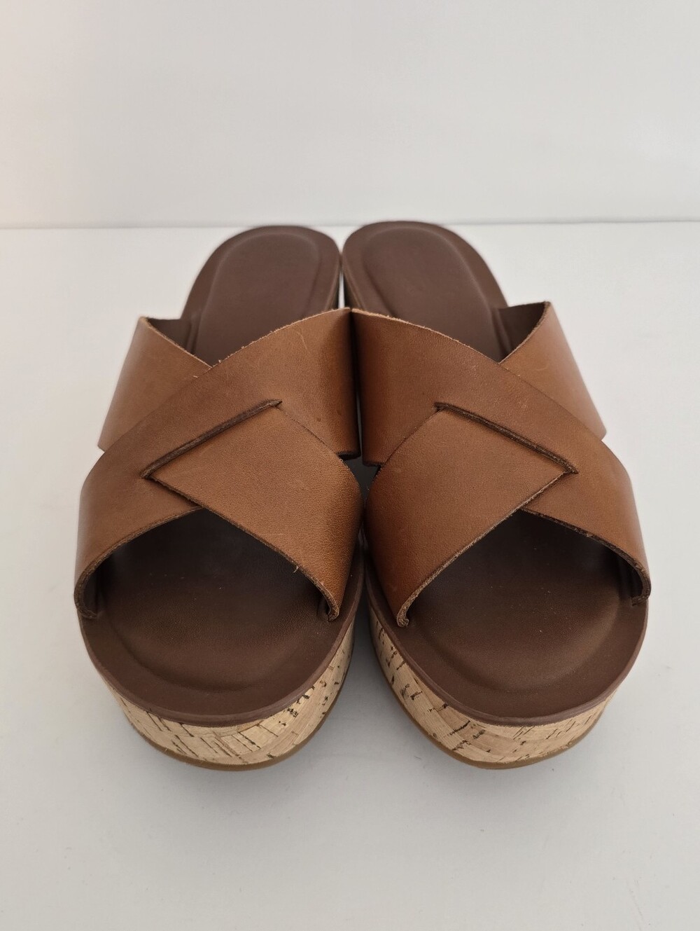 Kork-Ease Brown Leather Cork Wedge Slide Sandals - Picture 3 of 9